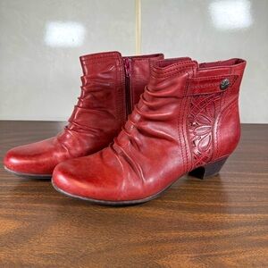 Rockport Cobb Hill Abilene Ankle Boots Leather Womens Size 10 Crimson Tooled Zip